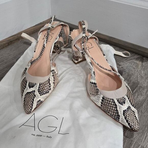 New AGL Snake Print Slingback Leather Heel Shoes size 40 - Picture 2 of 9
